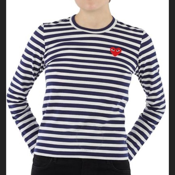 Comme Des Garçons Play Blue Striped CottonLong Sleeve T-shirt (Women size Small)